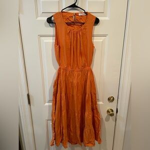 Elegant Orange Sleeveless Dress
